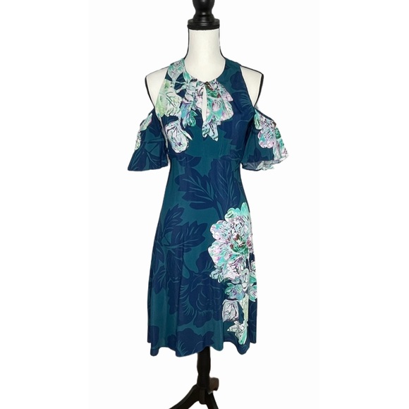 Anthropologie Maeve Elia Open Shoulder Dress Blue - Picture 4 of 12